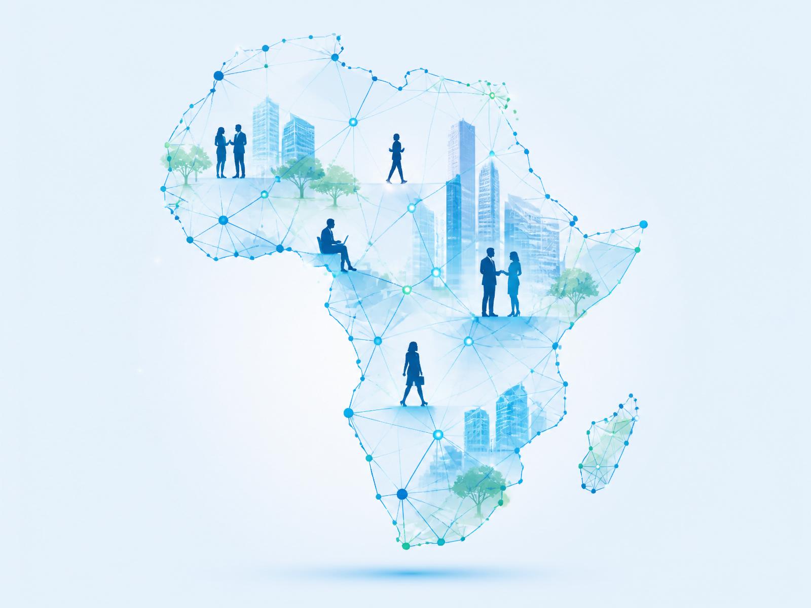 Professionals and businesses connected across a networked map of Africa